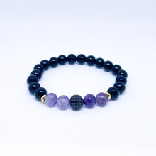 Amethyst and Onyx Energy Gemstone Couples Bracelet Set