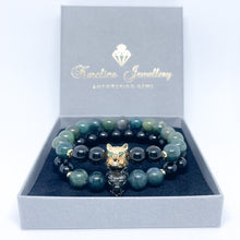 Moss agate and Onyx Energy Gemstone Couples Bracelet Set Indian agate