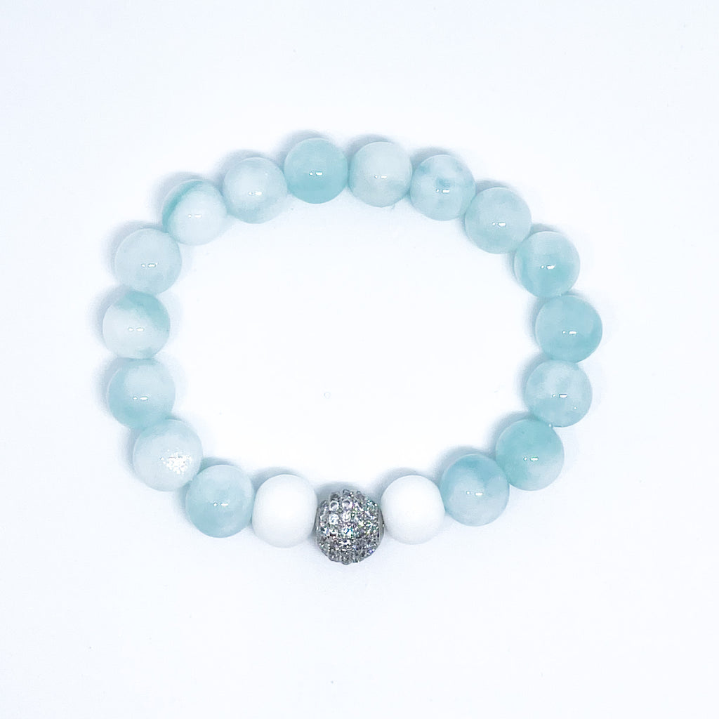 Mint Angelite and white agate Energy Gemstone Bracelet