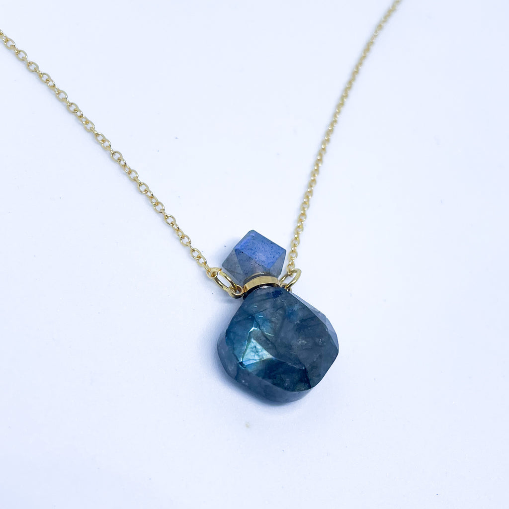 Labradorite Energy Gemstone Mini Bottle Necklace (gold)