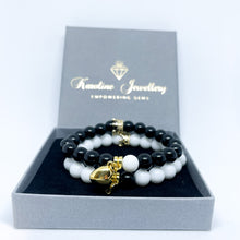 Couple magnetic gemstone bracelet set White and black Agate (gold and silver)