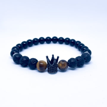 Tiger eye, Lava and black agate Energy Gemstone Bracelet