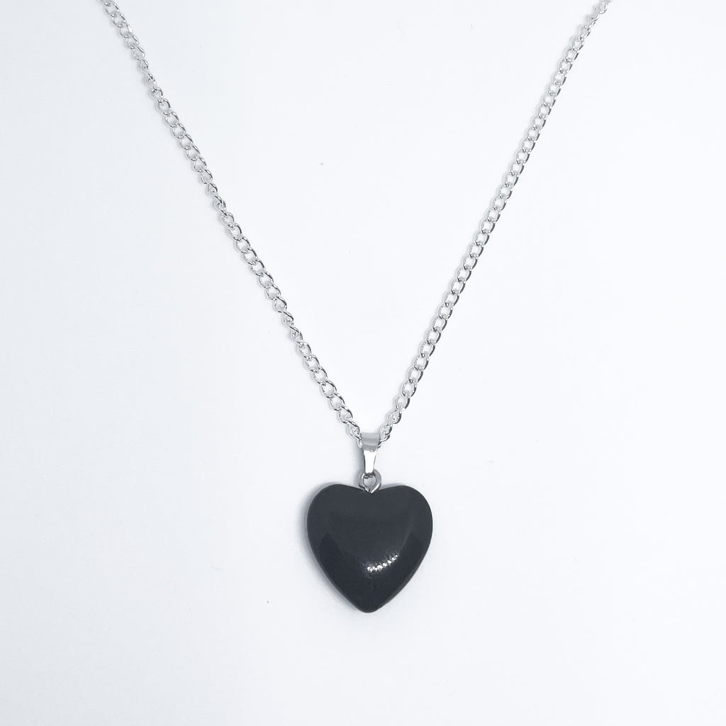 Black Agate Energy Gemstone Heart Necklace