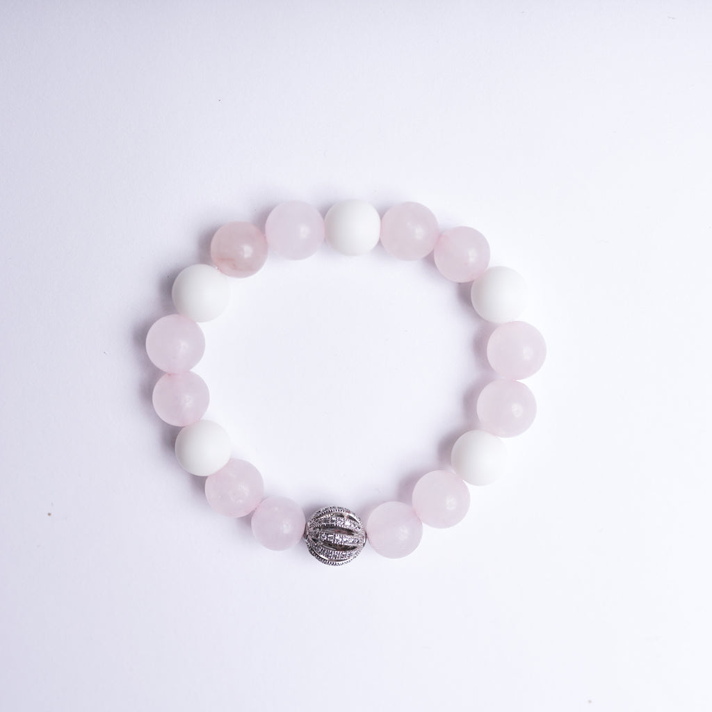 Rose Quartz and White Agate Energy Gemstone Bracelet