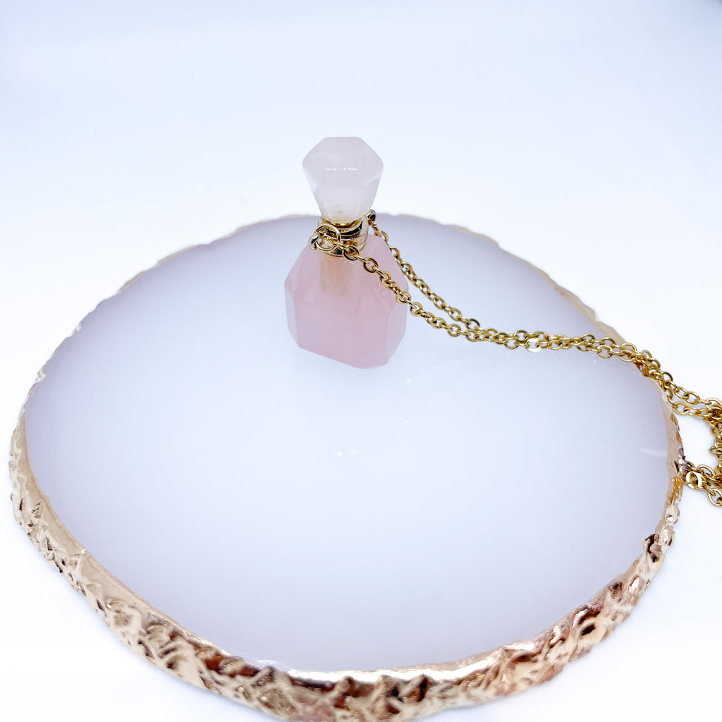 Gemstone Energy Bottle necklace Rose quartz (gold)