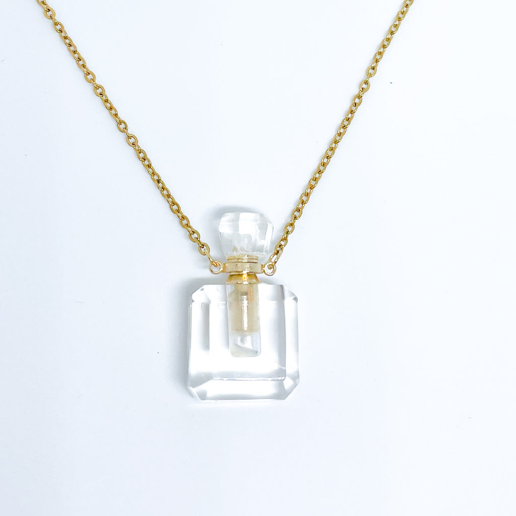 Gemstone Energy Bottle necklace Clear Quartz (gold)