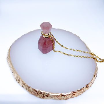 Gemstone Energy Bottle necklace Madagascar Pink Quartz (gold)