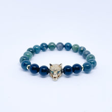 Moss agate and Onyx Energy Gemstone Couples Bracelet Set Indian agate