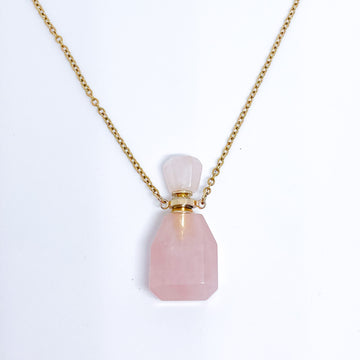 Gemstone Energy Bottle necklace Rose quartz (gold)