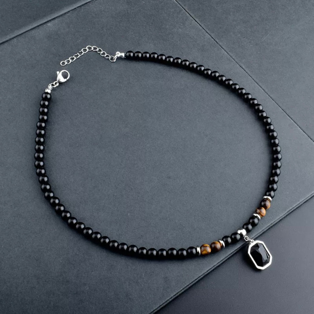 Tiger eye and onyx men Necklace