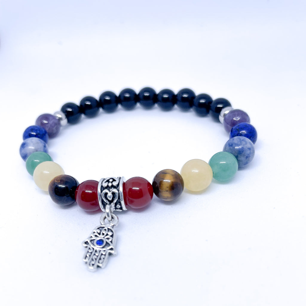 Chakra Energy Gemstone Bracelet Fatima Hamsa hand