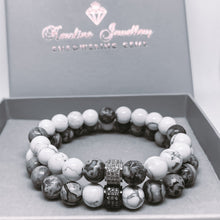 Gray Jasper and Howlite Energy Gemstone Couples Bracelet Set