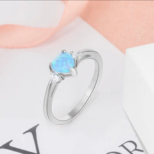 White, Pink, Blue Opal 925 Sterling Silver Gemstone Heart Ring