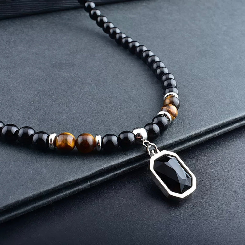 Tiger eye and onyx men Necklace