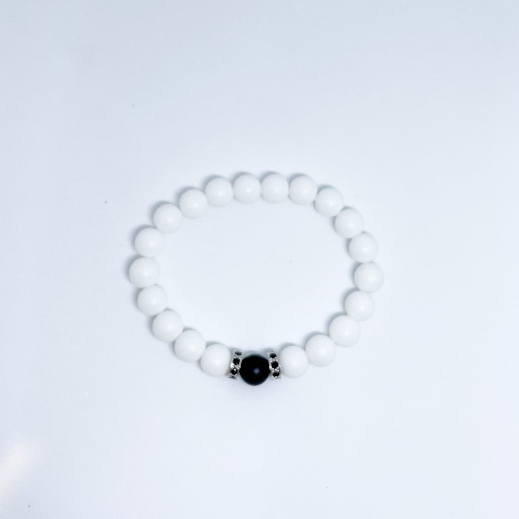 White and black Agate Energy Gemstone Couples Bracelet Set