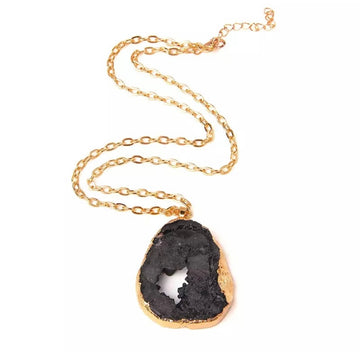 Necklace Black Raw Agate Slice