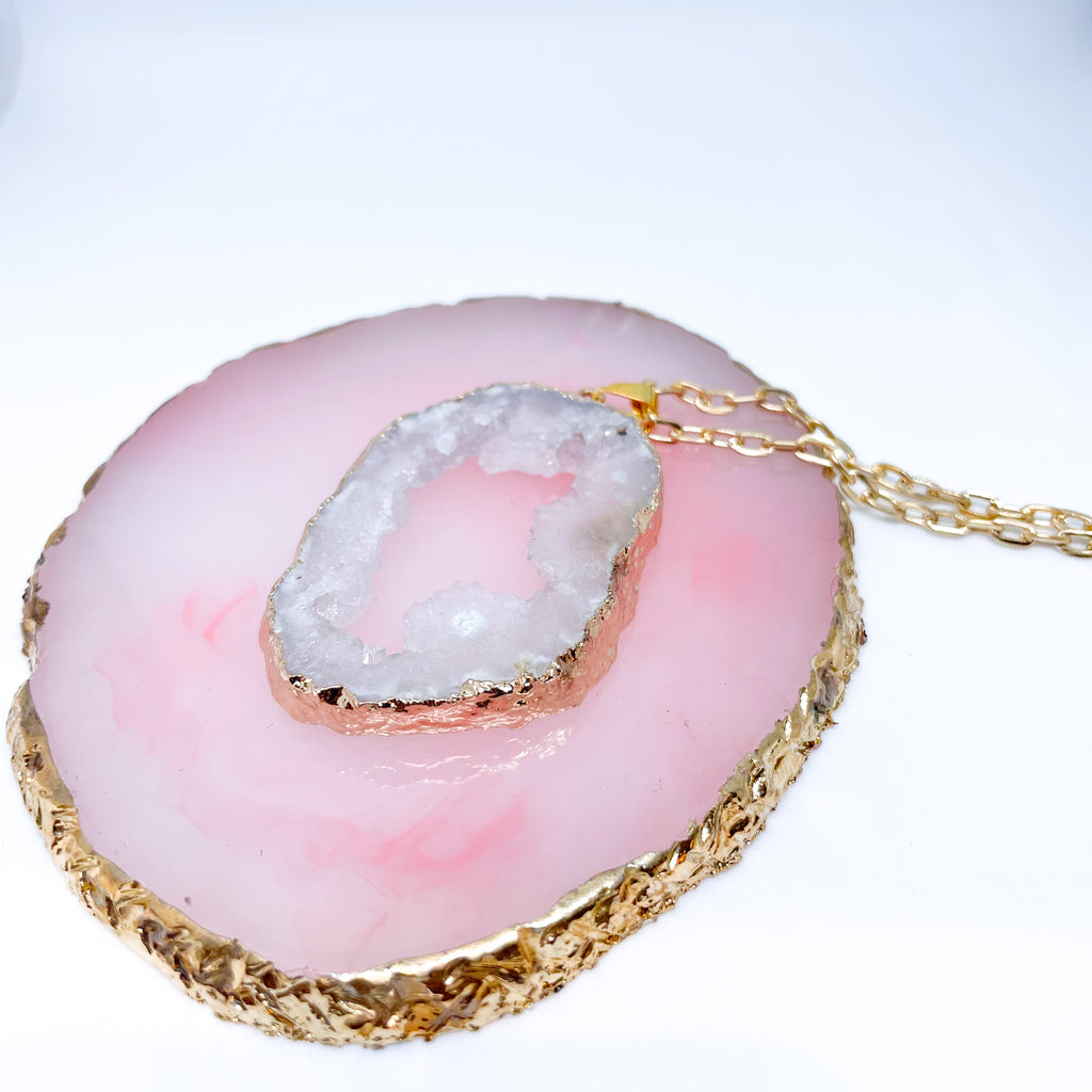 Necklace White Raw Agate Slice