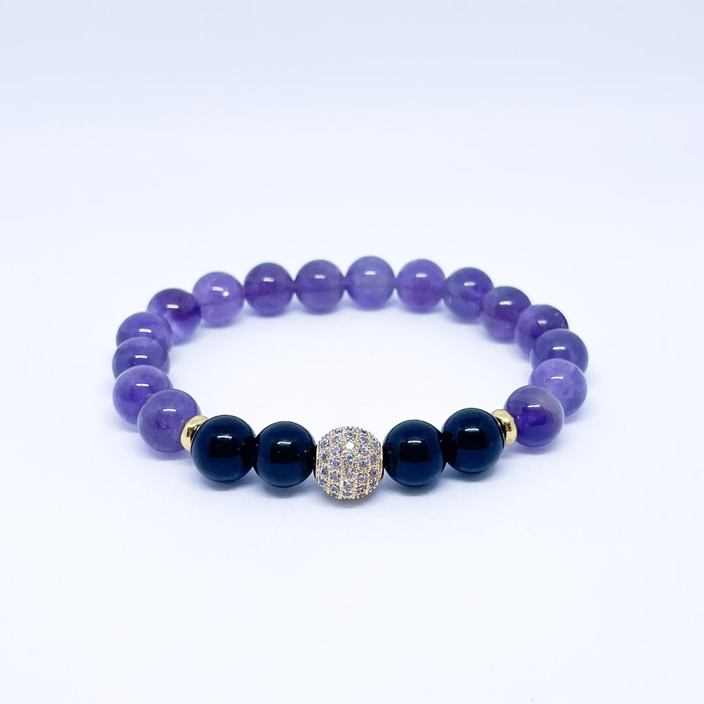 Amethyst and Onyx Energy Gemstone Bracelet