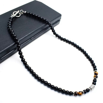 Tiger eye and onyx men Necklace