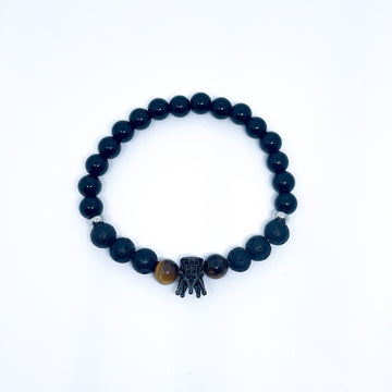 Tiger eye, Lava and black agate Energy Gemstone Bracelet