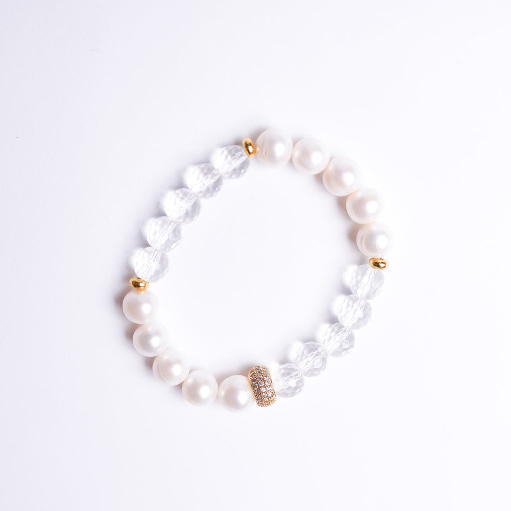 Pearl and Clear Quartz Energy Gemstone Bracelet