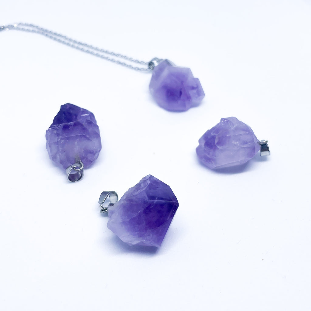 Raw Amethyst Energy Gemstone Crystal Necklace