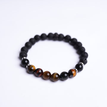 Tiger Eye, Black Lava and Onyx Energy Gemstone Bracelet