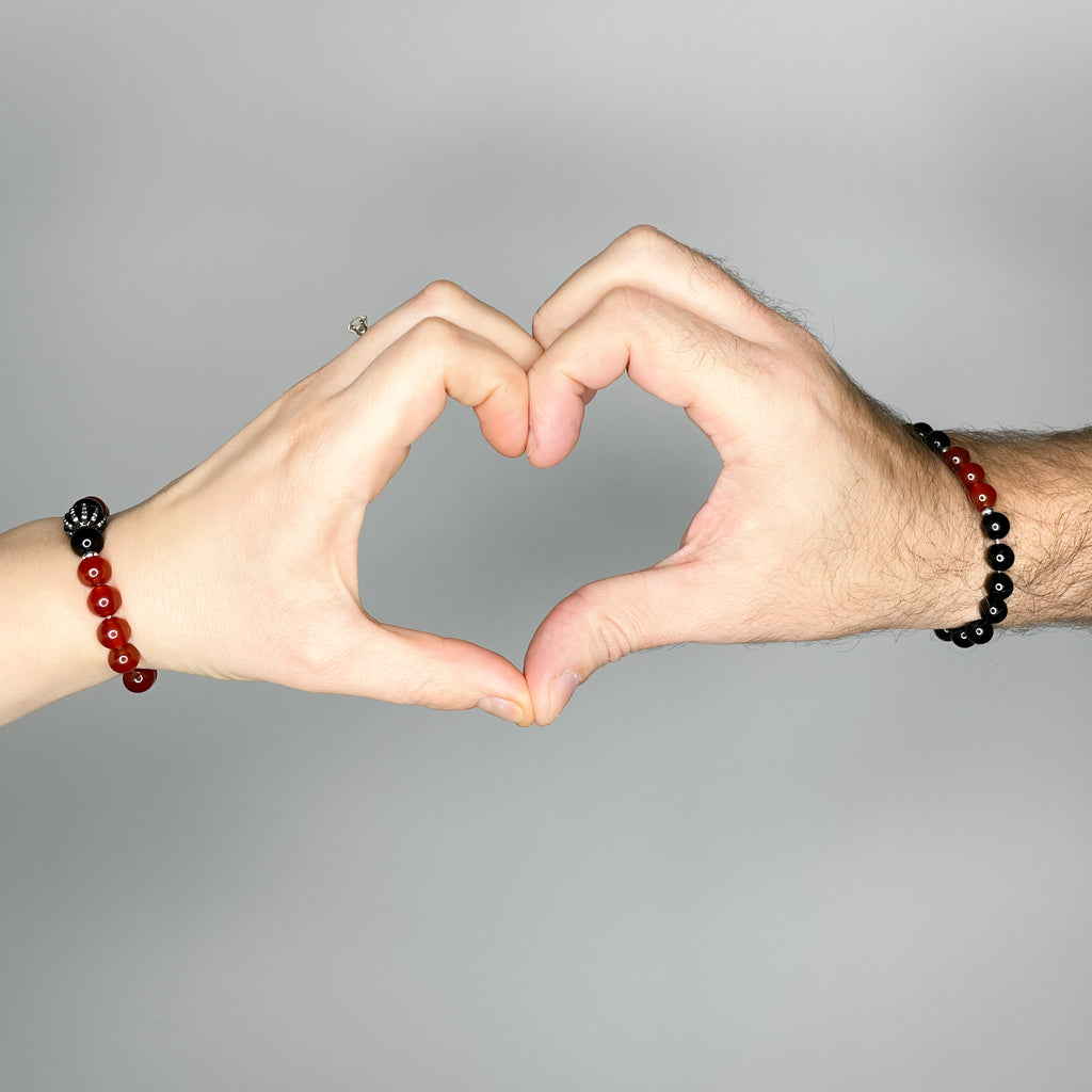 Carnelian and Onyx Energy Gemstone Couples Bracelet Set