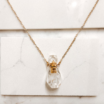 Gemstone Energy Bottle necklace Clear Quartz (gold)