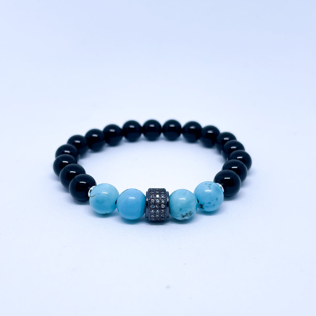 Turquoise and Onyx Energy Gemstone Couples Bracelet Set