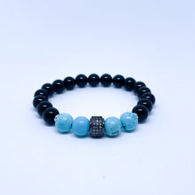 Turquoise and Onyx Energy Gemstone Couples Bracelet Set