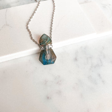 Labradorite Energy Gemstone Mini Bottle Necklace (silver)