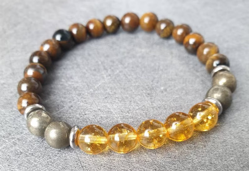 Tiger eye, Citrine and Pyrite Energy Gemstone Bracelet